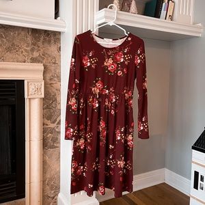 Boutique floral midi dress | L | Burgandy